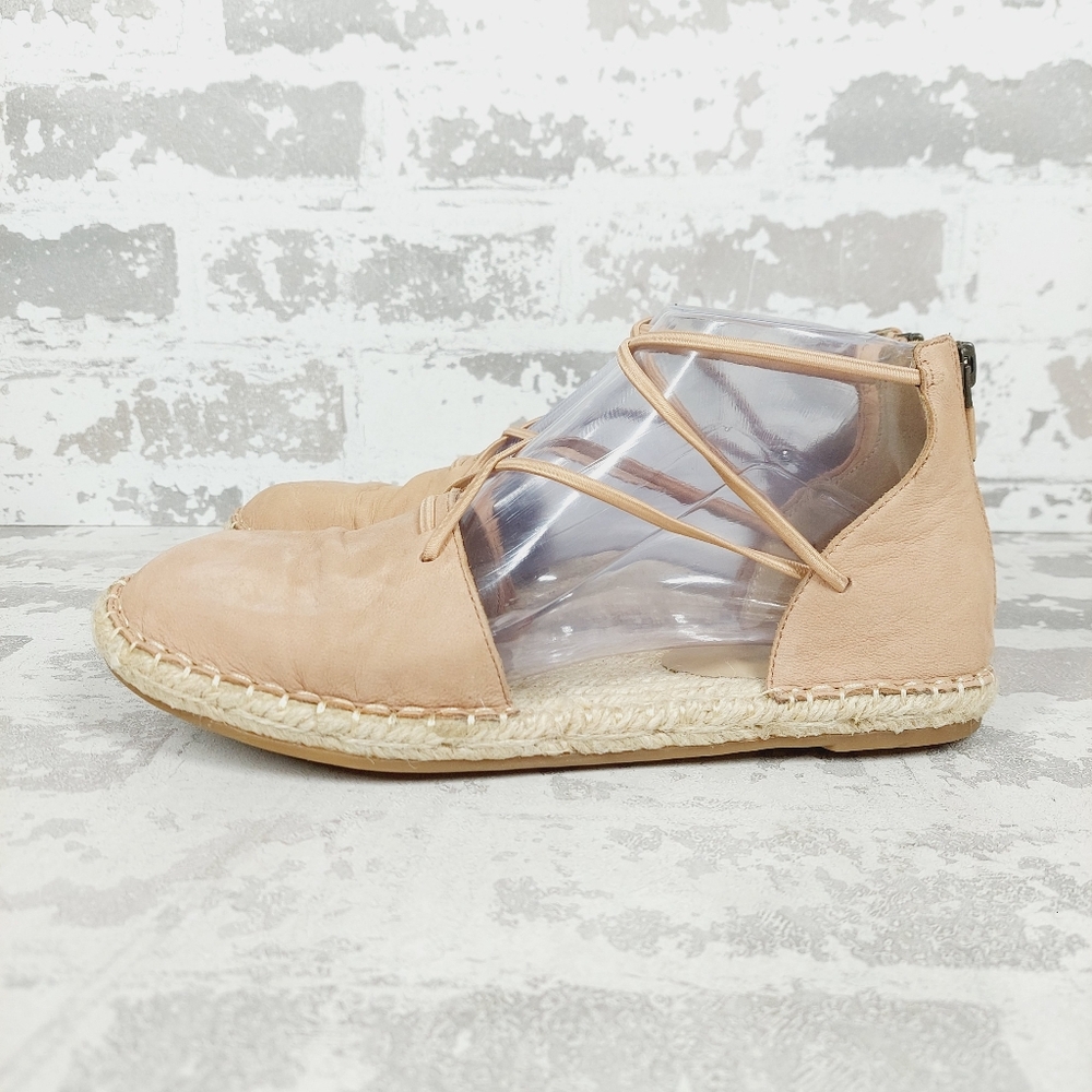 New Eileen Fisher Leather Lace Up D'Orsay Espadrille Tan Flat Sandals V632